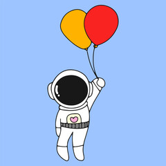 Kawaii astronaut. Coloring page decorated with outline space elements. Coloring book page printable template a4 for children and adult