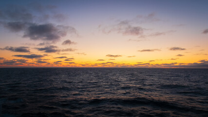 Sunset and Blue Hour at sea, over the Atlantic Ocean, August 2025. 