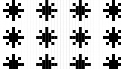 Seamless Pixel Art Pattern of Black Cross-like Shapes on a White Grid Background - Retro Digital Design