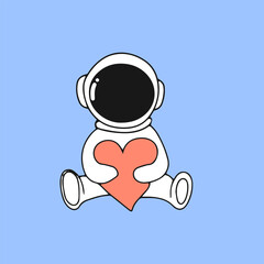 Kawaii astronaut. Coloring page decorated with outline space elements. Coloring book page printable template a4 for children and adult