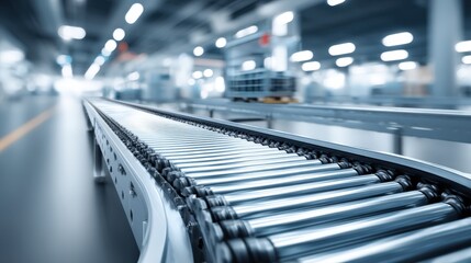 Fototapeta premium Automated Conveyor Belt System in a Modern Industrial Manufacturing Plant for Efficient Product Handling