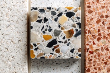 Mosaic tiles in cream, black, & peach
