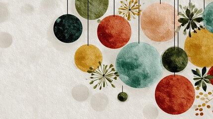 Colorful Abstract Circles with Floral Elements on Textured Background