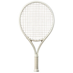 A clean, modern, white tennis racket isolated on a transparent background, showcasing its strings and frame, perfect for sports equipment photography and design