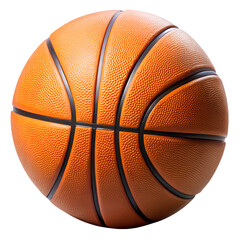 Fototapeta premium A standard orange basketball with black lines, isolated on a transparent background, perfect for sports photography, advertising, and athletic themes