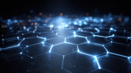 Obraz premium Abstract Hexagonal Network Background with Glowing Connections, Ideal for Technology, Science, and Future Concepts
