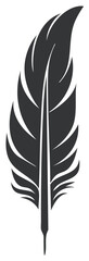 Obraz premium Stylized quill feather vector icon. Black and white bird plumage silhouette.