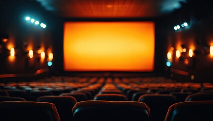 Fototapeta premium Cinema auditorium interior with orange screen