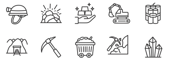 Mining icons. Set of mining trendy minimal icons.