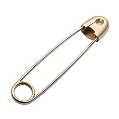 A single gold safety pin isolated on a transparent background, showcasing its metallic sheen and classic design for various crafting and fastening applications