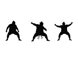 Three silhouettes of a person in a hooded outfit in dynamic poses against a white background