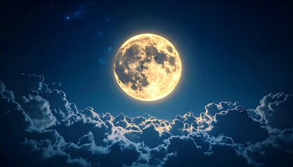 Obraz premium A captivating full moon illuminating a night sky filled with dramatic clouds and stars