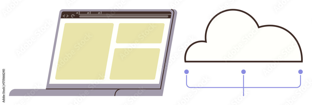 Fototapete laptop with web interface connected to a stylized cloud via digital nodes. ideal for cloud computing