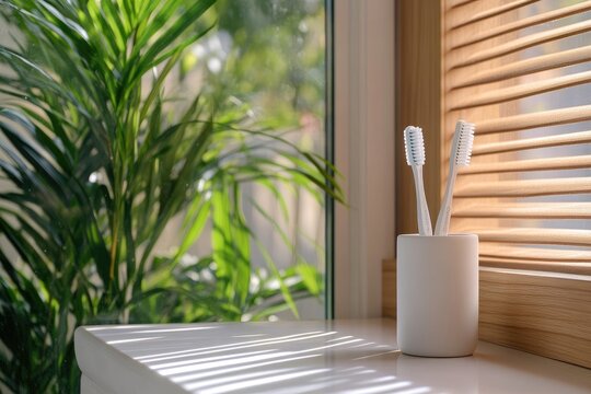 Toothbrushes on windowsill - Powered by Adobe
