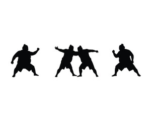 Silhouettes of sumo wrestlers in action poses demonstrating strength and combat in a traditional japanese sport