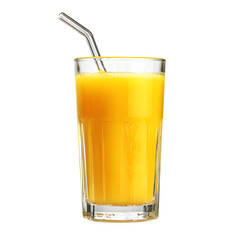 Fresh orange juice in a glass, isolated on a white background, is a healthy and refreshing citrus drink