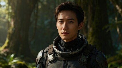 Astronaut In Jungle, Fusion Scene Of Sci - Fi Exploration And Natural Environment