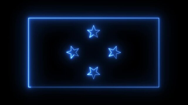 glowing neon Micronesia flag icon animation on black background. Neon Micronesia flag in trendy stylish colors. 4K Video motion graphic animation.