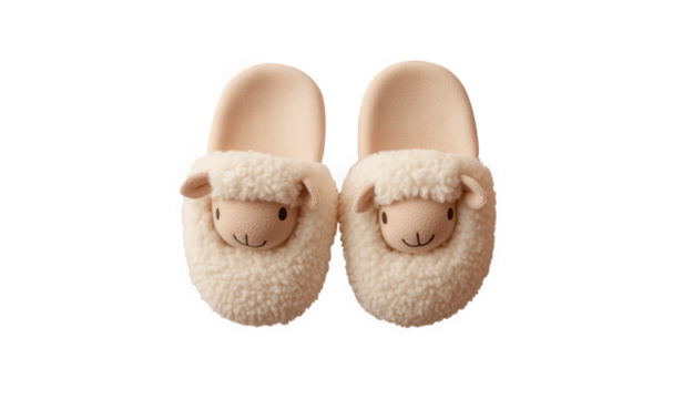 Pair of fluffy sheep slippers isolated on transparent background - Powered by Adobe