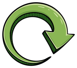 Hand drawn green circular arrow refresh and reload icon illustration