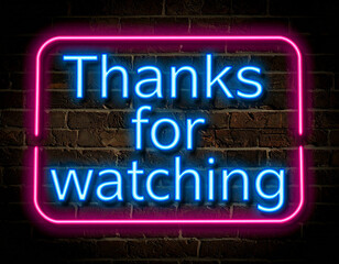Obraz premium Bright blue neon text thanks for watching in pink frame neon sign pink neon