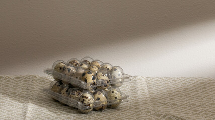 Speckled quail eggs in pristine sunlight, evoking Easter brunch, delicate gastronomy, and artisanal culinary adventures