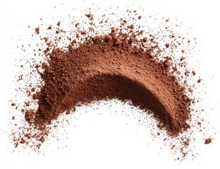 Brown cocoa powder scattered, forming a curved mound