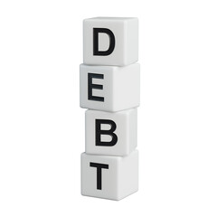 DEBT text on wooden blocks, financial business concept.Supports PNG files with transparent backgrounds.