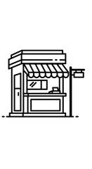 A simple line drawing of a small shop or stall with an awning.