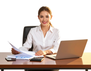 Latina Professional Accountant Preparing Online Financial Report PNG