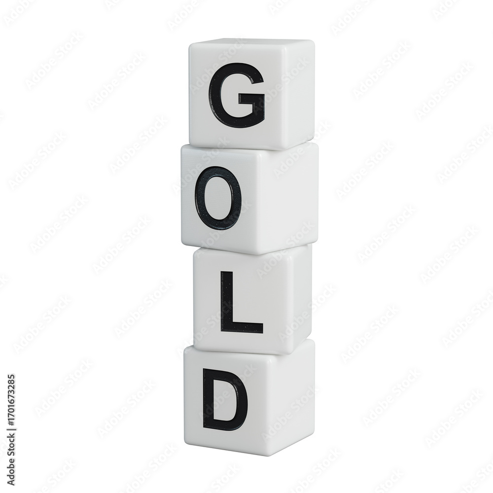 Poster dice and a krugerrand coin form the word 