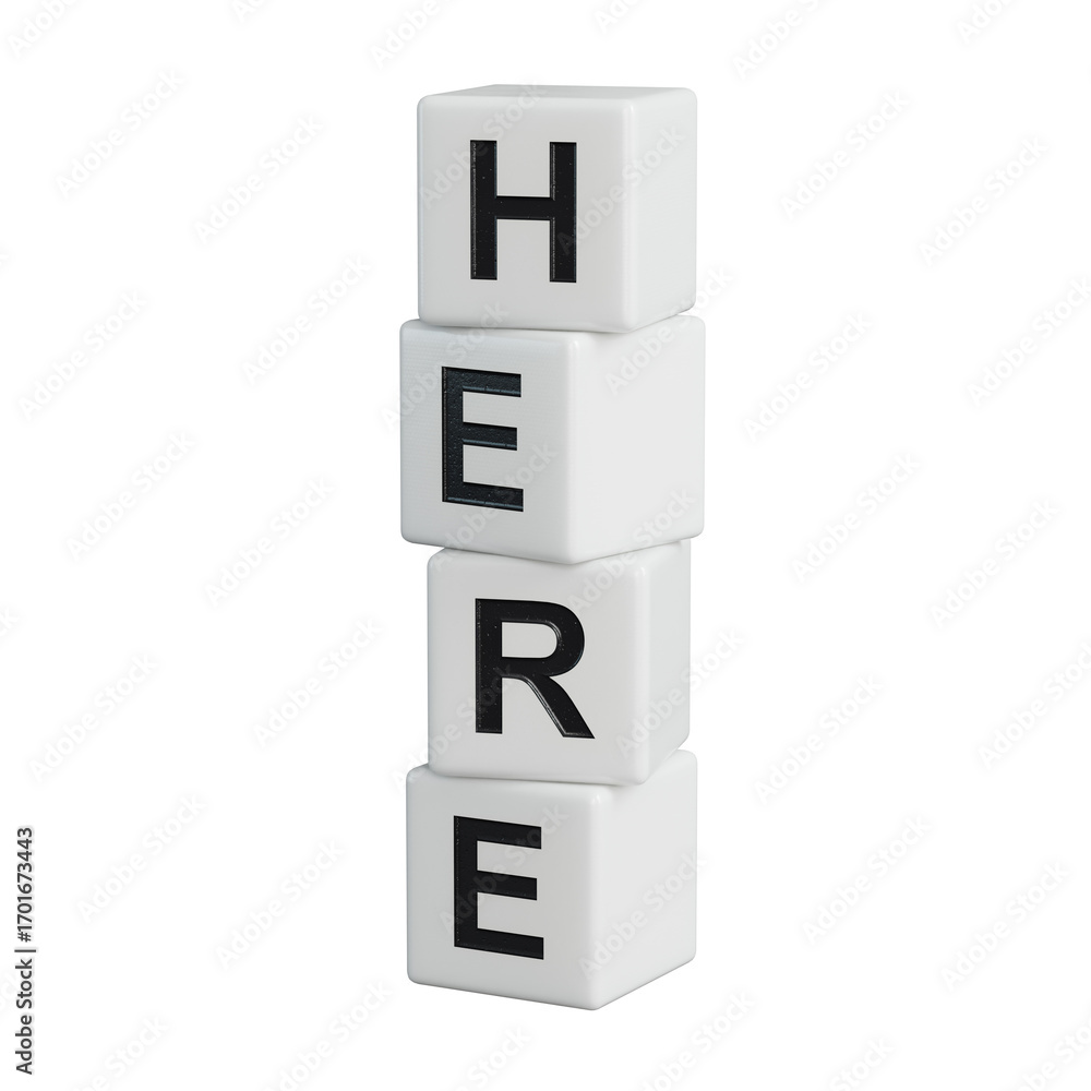 Poster here.wooden elements spelling.flat lay view from above on wooden elements buttons.it technology conc