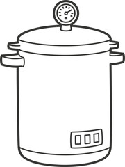 Line Drawing of a Pressure Cooker with a Pressure Gauge cooking pot kitchen appliance