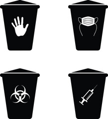 Medical Waste Disposal Bins with Biohazard and Syringe Symbols Keywords: medical waste, disposal, bin, trash can, biohazard