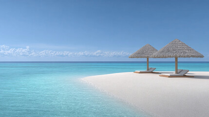 Fototapeta premium Serene Beach Paradise with Sun Umbrellas