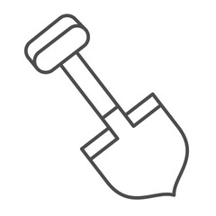 Shovel tool thin line icon, spring season concept. Vector graphics. Traveler hiking shovel for digging, gardening sign on white background, outline style icon for mobile or web design.