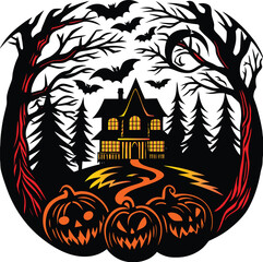 Spooky halloween night scene with haunted elements