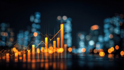 Abstract cityscape with rising graphs