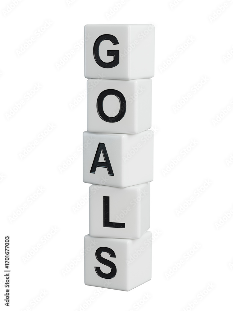 Poster the word goals is written on a wooden elements structure.close up of wooden elements,business concep