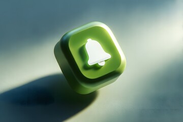 Green Notification Icon with Bell Symbol on Soft Light Background