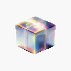 Holographic Gift Box Iridescent Present Wrapped in Shimmering Ribbon
