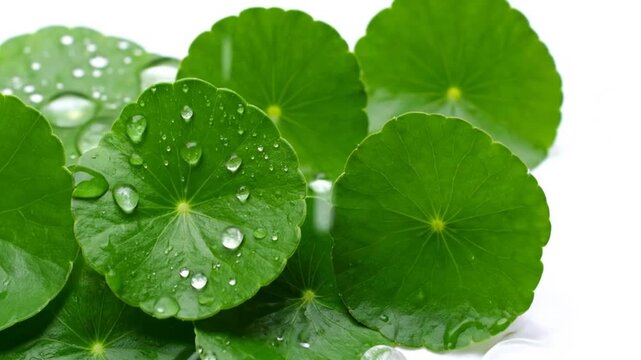 Green Centella Asiatica leaves with water.