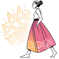 Woman in a pink skirt with lotus flower