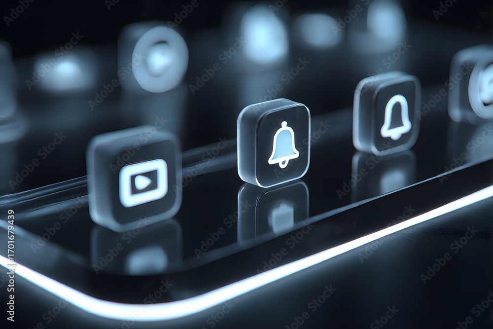 Poster modern notification icons on a futuristic touchscreen interface