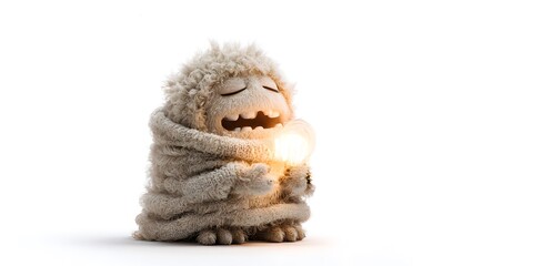 Fototapeta premium Adorable fluffy creature holding a glowing light in a serene setting