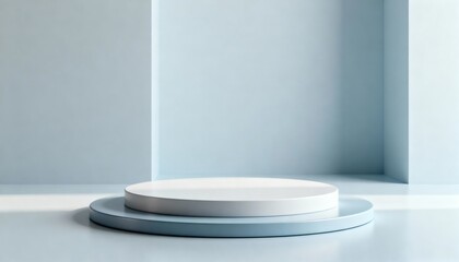 Minimalist Podium for Product Display in Pastel Blue Tones, Modern Showcase Platform, Presentation Stage