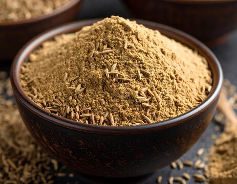 Ground cumin spice in a bowl