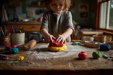 Childs hands joyfully molding playdough bringing warmth and calm to the quiet room