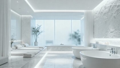 Fototapeta premium Luxury Spa Interior with Bathtubs, Lounges, and Modern Design for Relaxation and Wellness