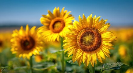 Obraz premium Sunflowers in a field under a vibrant sky